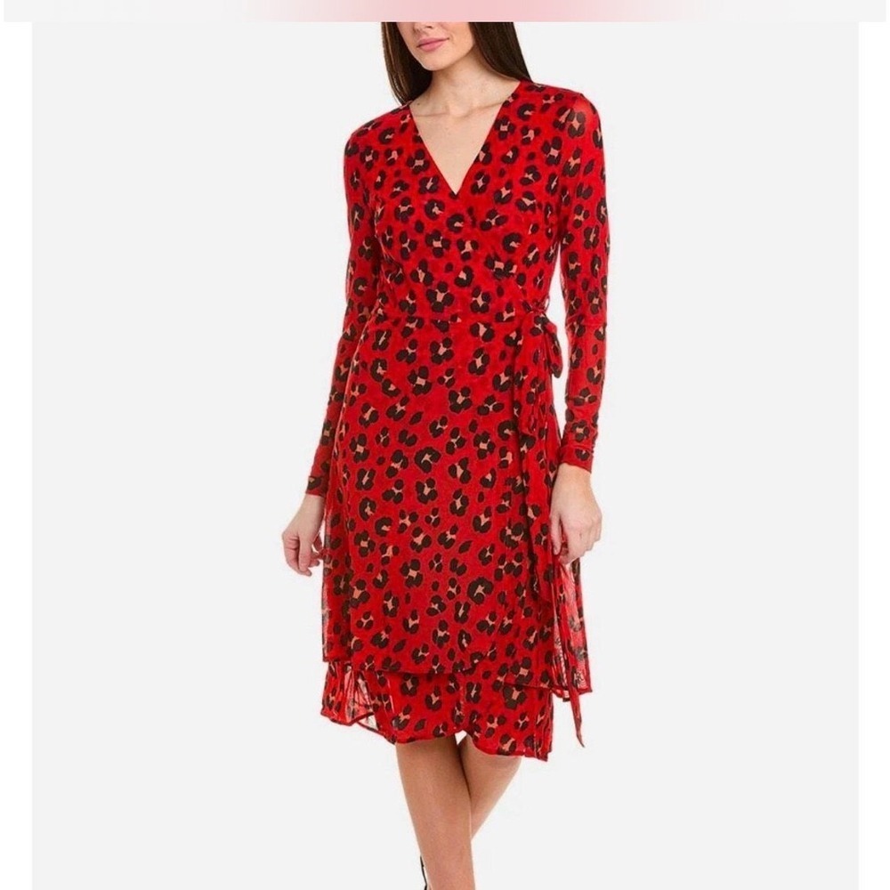 NWT Cabi Siren Wrap Dress Small Savage Skin Red Leopard Sheer MSRP $144